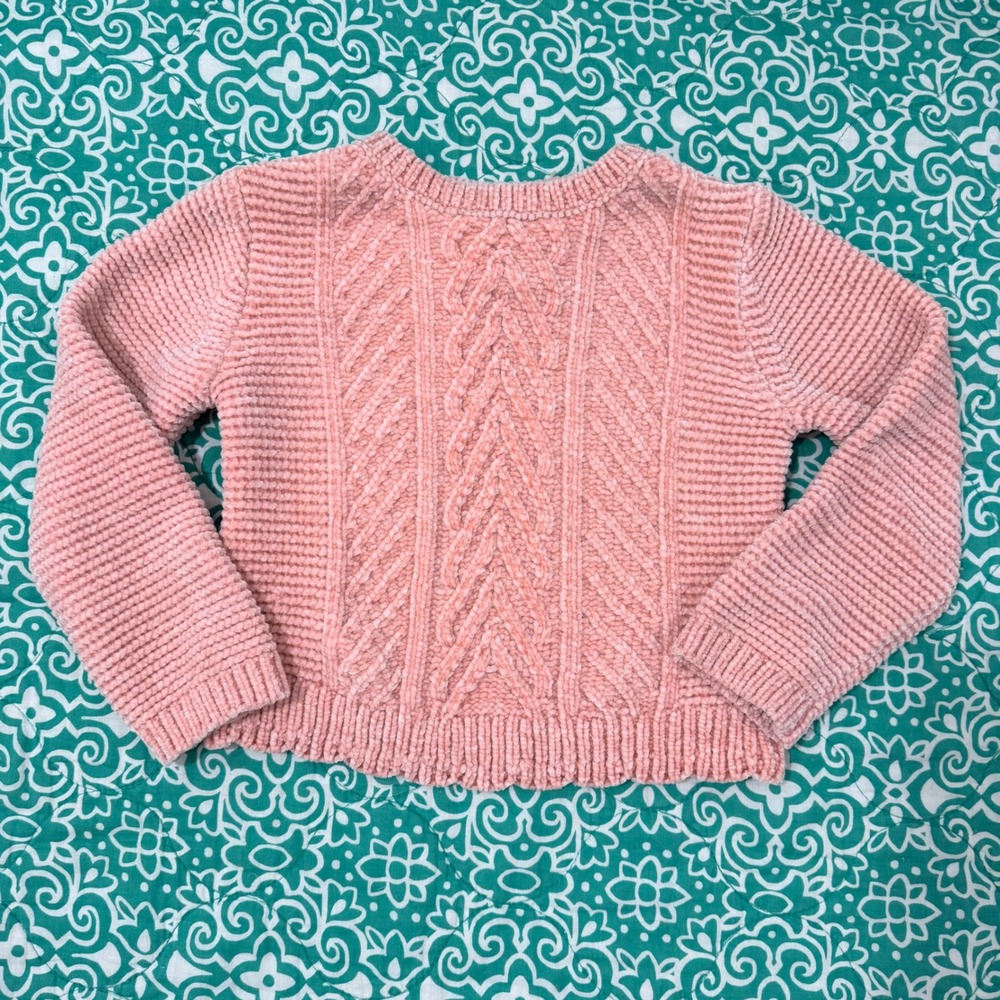 Tommy Bahama Girls Peach Pink Chenille Cable Knit Sweater Size S 5/6 Long Sleeve
